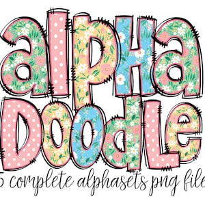 Pacote de letras do alfabeto floral de primavera PNG, aquarela de flores do dia das mães de verão, rabisco desenhado à mão, conjuntos alfa de sublimação png