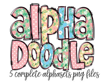 Ensemble de lettres de l'alphabet floral de printemps PNG, aquarelle de fleur de fête des mères d'été, Doodle dessiné à la main, Sublimation Alpha Set Designs PNG