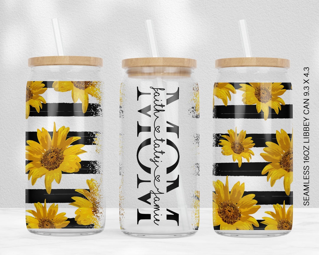 Sunflower 16oz Libbey Glass Can Tumbler Mom Wrap Sublimation PNG Add ...