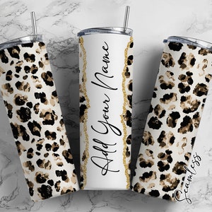 Imprimé guépard, ajoutez votre nom, motifs de gobelets à sublimation 20 oz, modèle d&#39;enveloppes de gobelets minces - motif 282