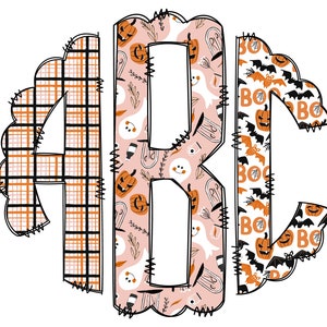 Fall Halloween Monogram Letters, Boho Sublimation PNG Elements Hand Drawn Doodle Alpha Bundle, Trick or Treat Sublimation Font PNG Retro