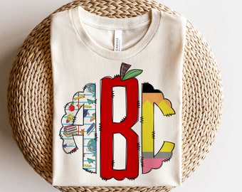 Back to School Monogram Letters, Teacher Sublimation PNG Elements Hand Drawn Doodle Alpha Bundle, Sublimation Font PNG, Numbers & Alphabet,