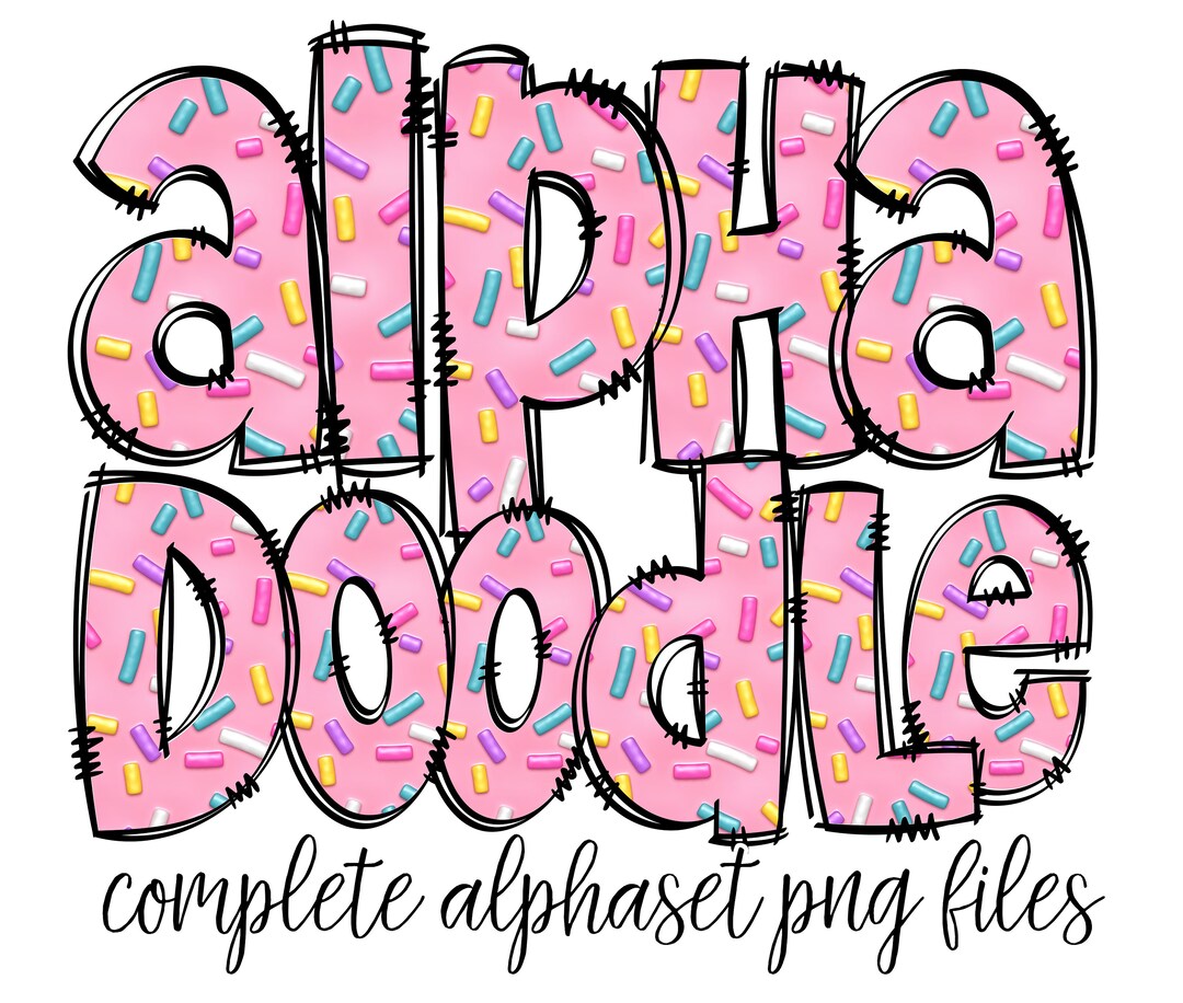 Sprinkles Alphabet Letters PNG Bundle, Rainbow Magical Donut Hand Drawn