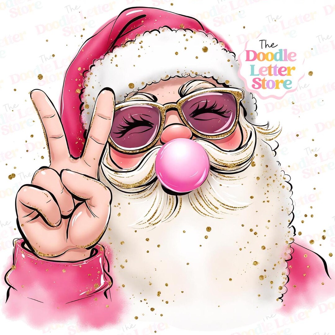 Retro Santa Christmas Blowing Bubble PNG, Vintage Merry Christmas PNG ...