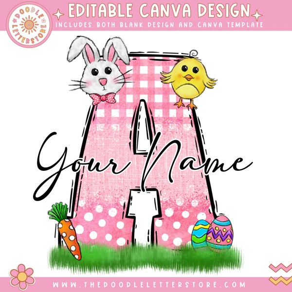 MODIFIABLE Jour de Pâques Printemps Floral Bunny Easter Basket Bag Tote Doodle Letter, CANVA TEMPLATE, Make your Own Custom, Design For Shirt Png