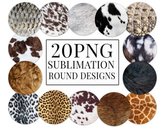 20 Tier-Auto-Untersetzer-Bündel, Kunstpelz-Design, Getränkehalter aus Rindsleder, Auto-Lufterfrischer Runde Sublimationsdesigns, Kuhdruck, Leopard-Vorlage PNG