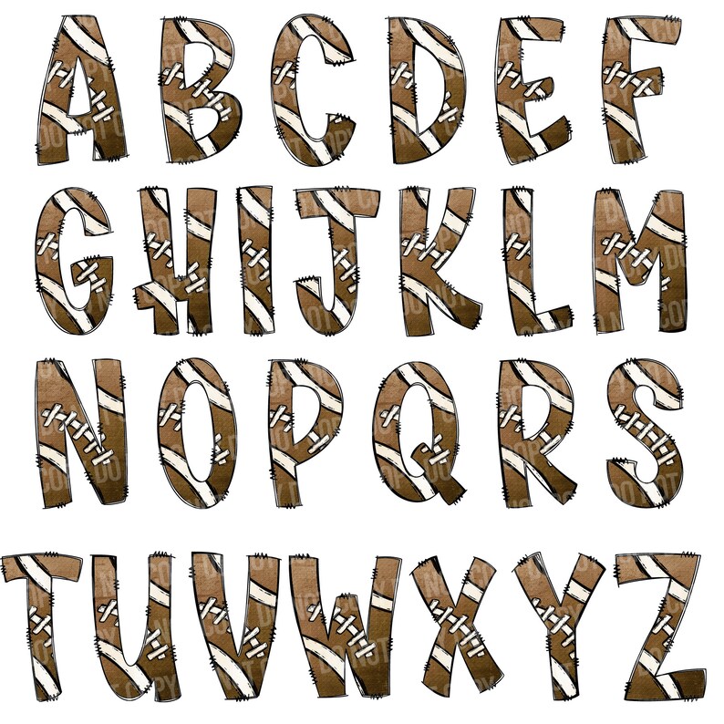 Football Alphabet Letters PNG Bundle, Grid Iron Sports Doodle Letters ...