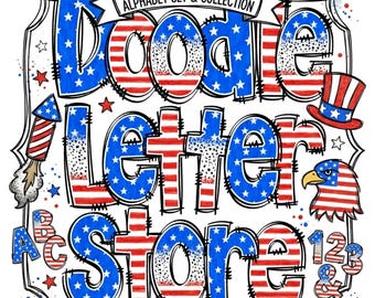 4th Juli USA Flagge Doodle Letters Alphabet Bundle mit passendem CLIP ART (Digitaler Download)