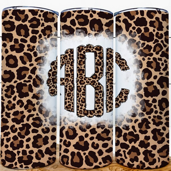 Monogram met luipaardprint met bijpassende bekeromslag, voeg je eigen aangepaste initialen toe met individuele monogramletters transparante achtergrond, png