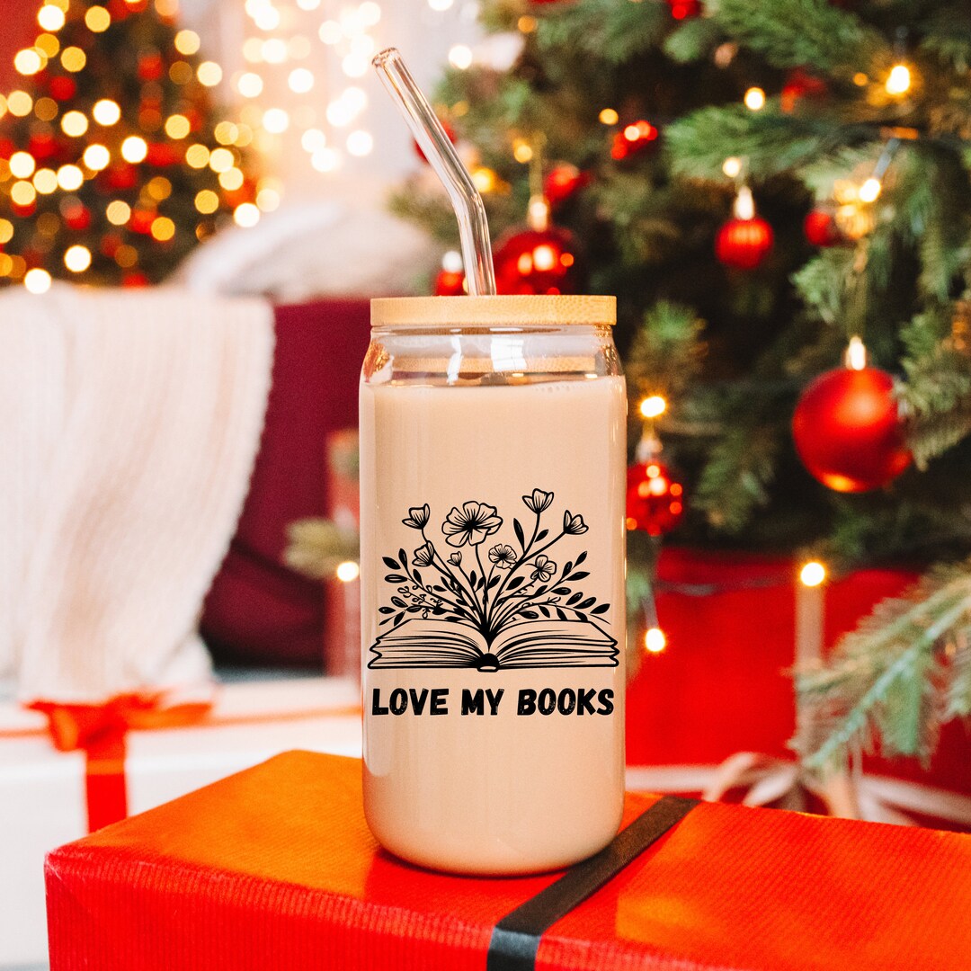 Christmas Gifts for Book Lovers, Book and Coffee Lover, Glass Cup With Straw and Lid Etsy