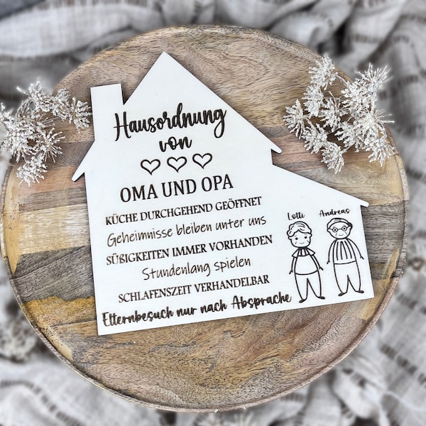 Personalisiertes Holzschild Großeltern, Hausordnung, Geschenke für Großeltern, Oma und Opa, Geschenke