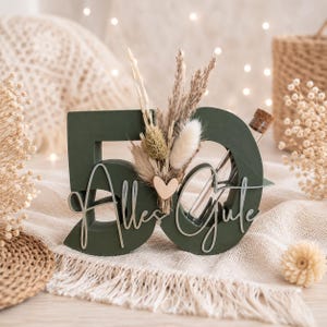 Regalo de dinero para el 50 cumpleaños, regalo de dinero personalizado, regalo de cumpleaños, regalo de dinero estilo boho, mejores deseos con flores secas Grün