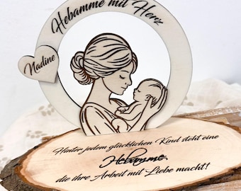 Un regalo sincero para una partera: decoración de madera personalizada como regalo de despedida o agradecimiento por un nacimiento, regalo personalizado para bebé.