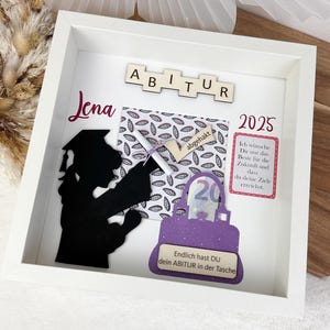 Abitur, Geldgeschenk, Geschenk, personalisiert, Geld, Rahmen, Tasche, Schule, Abschluss, Frau