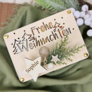 Personalisierte Geschenkverpackung "Frohe Weihnachten", Geldgeschenkverpackung Holz Weihnachten, Geschenk mit Name, Geschenkidee Kleinigkeit