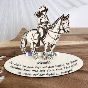 Money gift for confirmation, personalized gift, rider on horse made of wood with saying, gift for horse lovers, birthday