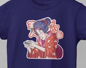 Gaming Geisha t-shirt - navy blue - Japanese pop-art style - official ukiyomemes product!