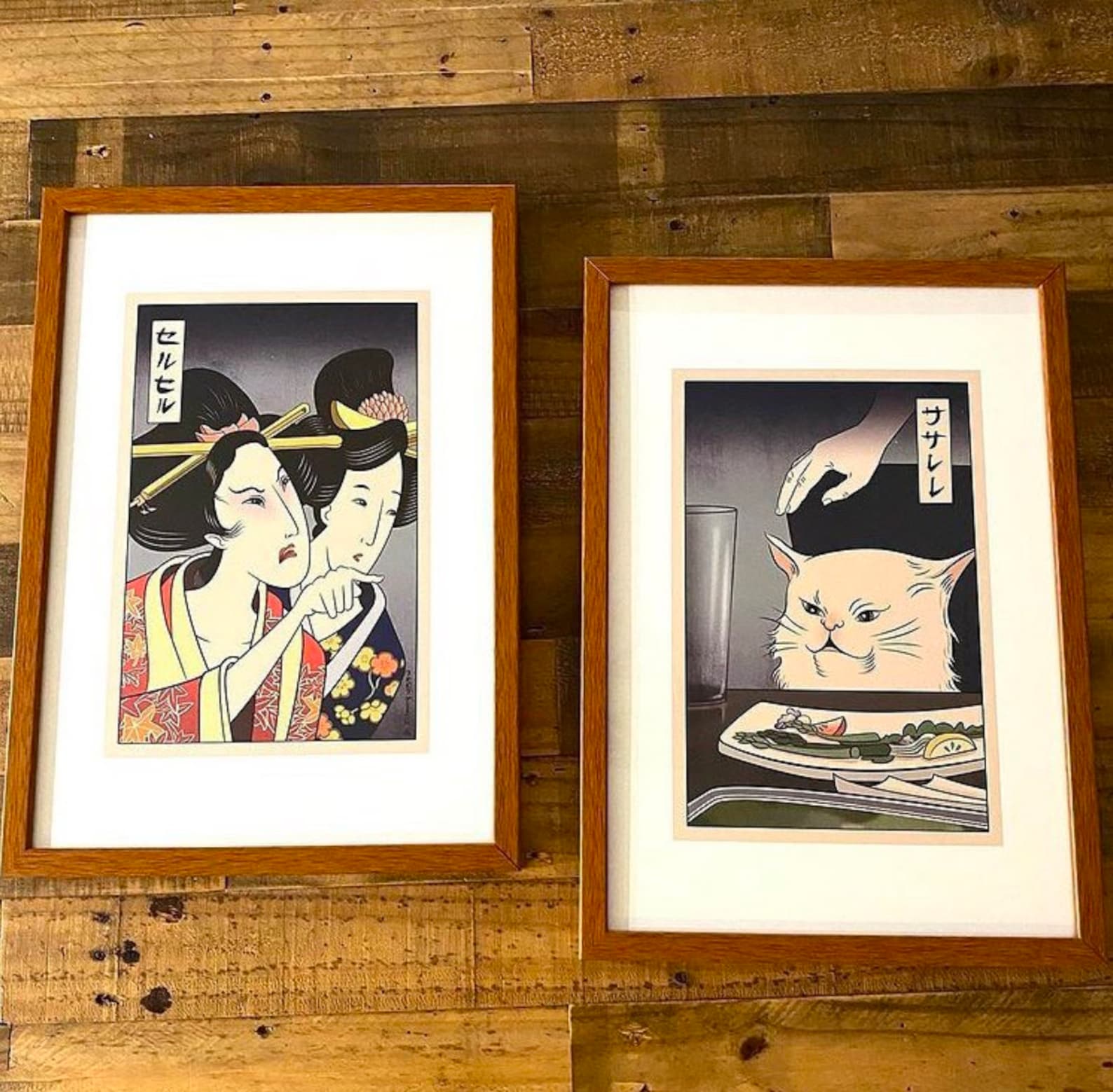 Woman Yelling at Cat Ukiyo-e Style Set of 2 Giclee Prints | Etsy UK