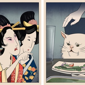 Woman Yelling at Cat - Ukiyo-e style - Set of 2 giclee prints - OFFICIAL ukiyomemes product!