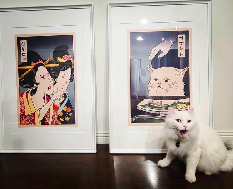 Woman Yelling at Cat Ukiyoe Style Set of 2 Giclee Prints Etsy