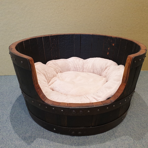 Rustic Oak Whisky Barrel Dog Bed - Handcrafted and Recycled