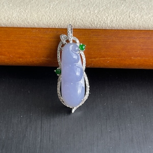 Lavender Jade Pea Pod Pendant: Burmese Jadeite, 18K White Gold & Diamonds