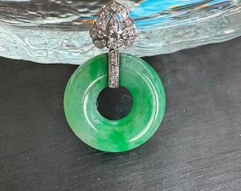 24.7 MM 青みがかった花柄グリーン タイプA グレードA 天然翡翠