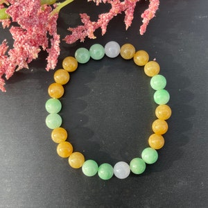 Green Yellow And lavender Multiple color Jade Beaded Bracelet, Jade Beaded Bracelet, Natural Grade A Burmese Jadeite Jade (三彩手串）