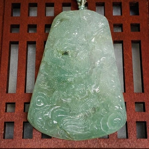 Green Jade Dragon Pendant: Burmese Jadeite, Master Certificate
