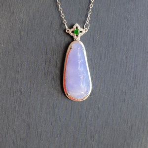 Lavender Jade Pea Pod Necklace: Burmese Jadeite, 18K White Gold, Diamond Accent
