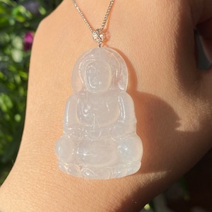 Translucent Genuine Ice Jade GuanYin Pendant, Ice Jade Kwan Yin Pendant, Natural Grade A Burmese Jadeite Jade Pendant（冰观音)