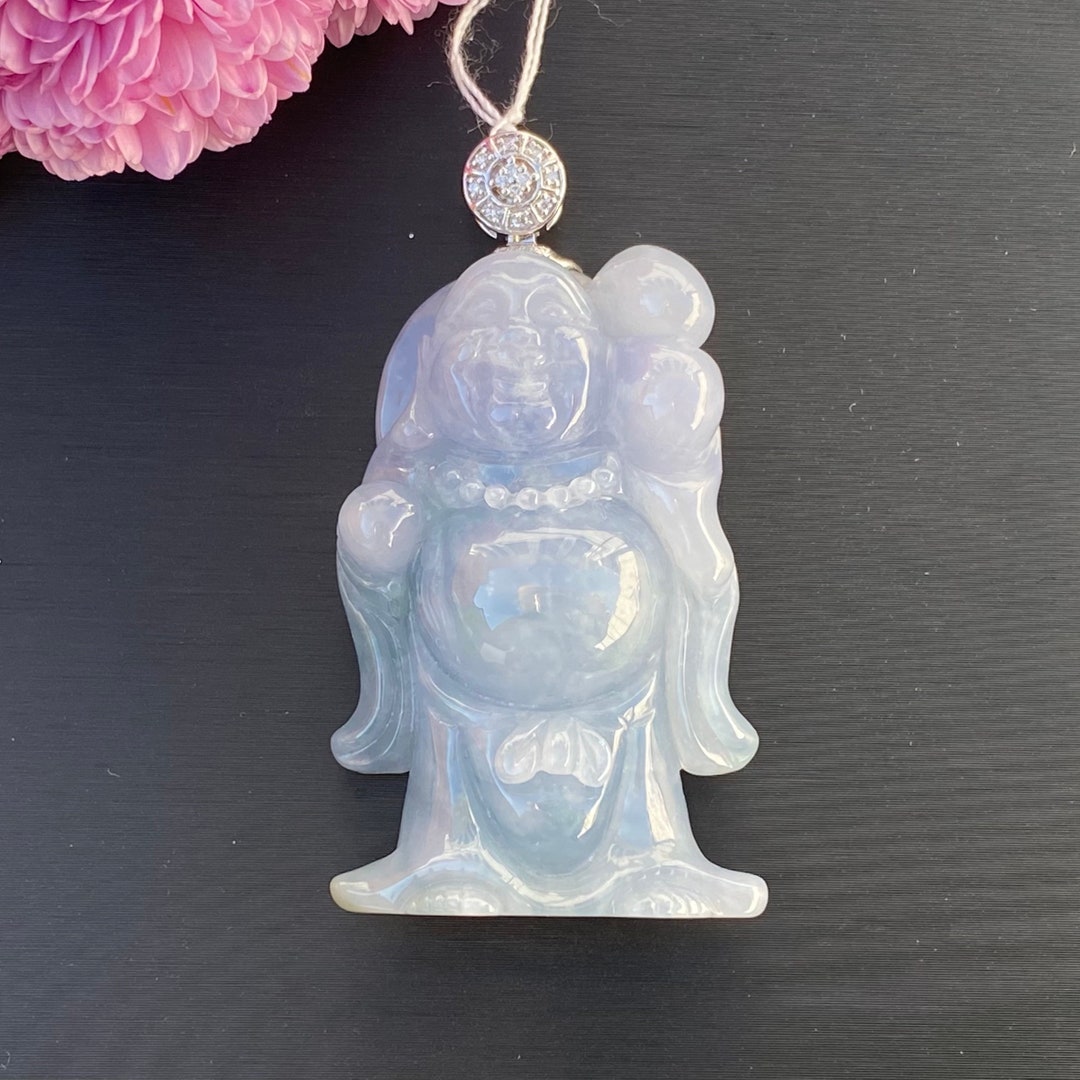 Lavender Jade Buddha Pendant, Purple Buddha Jade Pendant, 18K Gold Jade