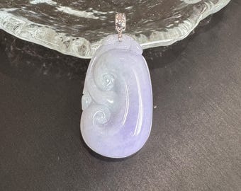 Colgante RuYi de jade de lavanda, colgante de jade púrpura genuino con oro blanco de 18 qt, jadeíta birmano de grado natural A(紫如意吊坠)