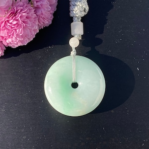 Natural Grade A Burmese Jadeite Jade,Apple Green Jade Donut/Circle Pendant, Ping An Kou(果绿平安扣）With Certificate