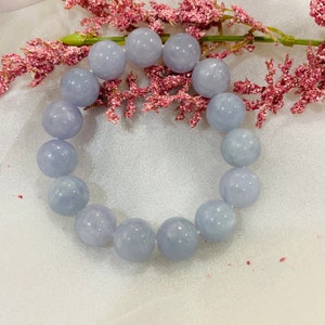 Ice Lavender Blue Jade Beaded Bracelet, Genuine Translucent Jade Beaded, Natural Grade A Burmese Jadeite Jade Beaded Bracelet（莫西沙冰蓝紫珠串）