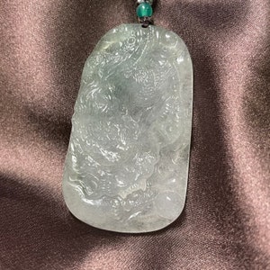 Translucent Ice Jadeite Jade Dragon Pendant, Genuine Natural Grade A Burmese Jadeite Jade Pendant(冰种龙牌）