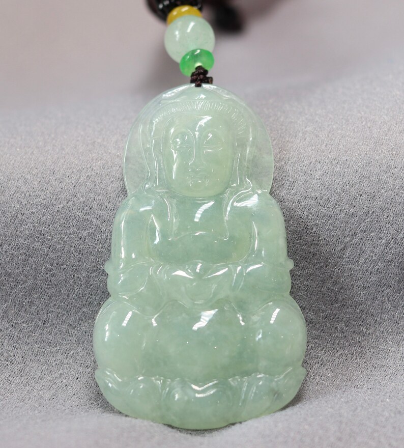 Natural Grade A Burmese Jadeite Jade,light Green Guanyin Jade Pendant