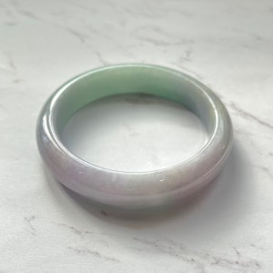 56mm Lavender & Green Jadeite Bangle: Grade A Burmese Jade