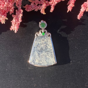 Ice Jade Landscape Pendant, Mountain,tree Jade Pendant, 18K White Gold Jade Pendant, Natural Grade A Burmese Jadeite Jade Pendant(木那冰种山水牌）