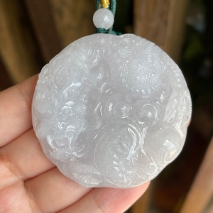Ice Jade Dragon Pendant,  Genuine Jade Dragon, Natural Grade A Burmese Jadeite Jade (冰胶龙牌）Jade Pendant For Man