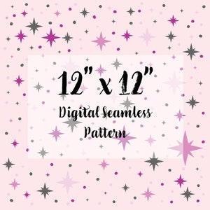 Stars Seamless Pattern, Star Repeating Pattern, Pink Stars Dots Fabric Design, JPEG High Quality Digital Pattern