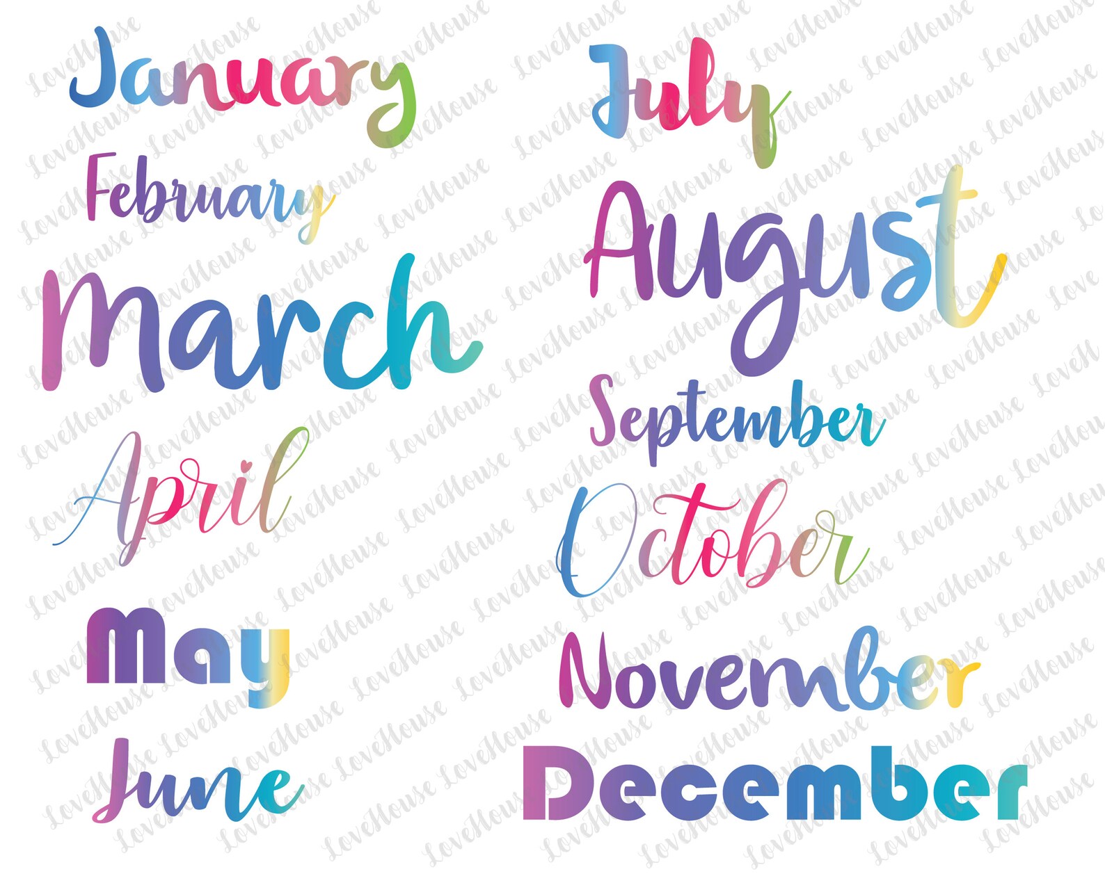 Monate des Jahres Pastell Bunt 12 Monate SVG PNG Dateien | Etsy