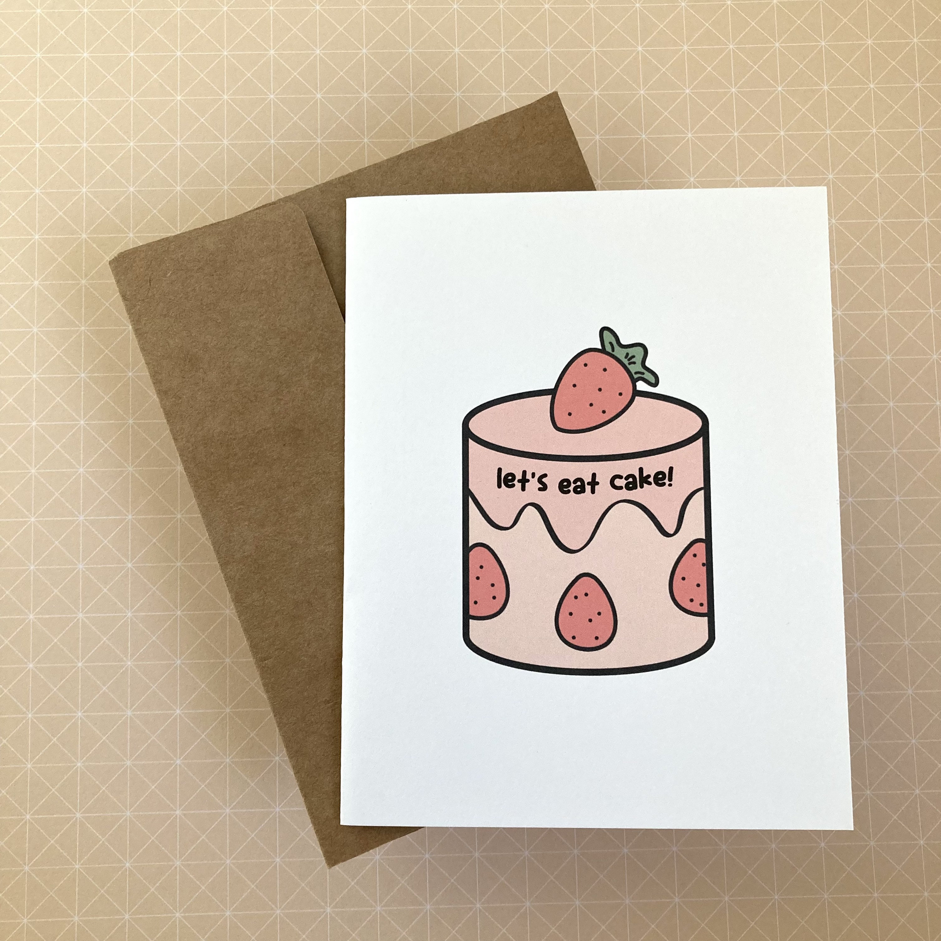 Lets Eat Cake Birthday Card Strawberry Cake - Etsy