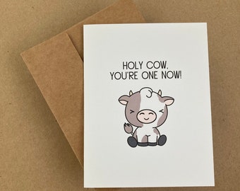 Holy Cow, You’re One Now! - First Birthday Card - 1st Birthday - Greeting Card