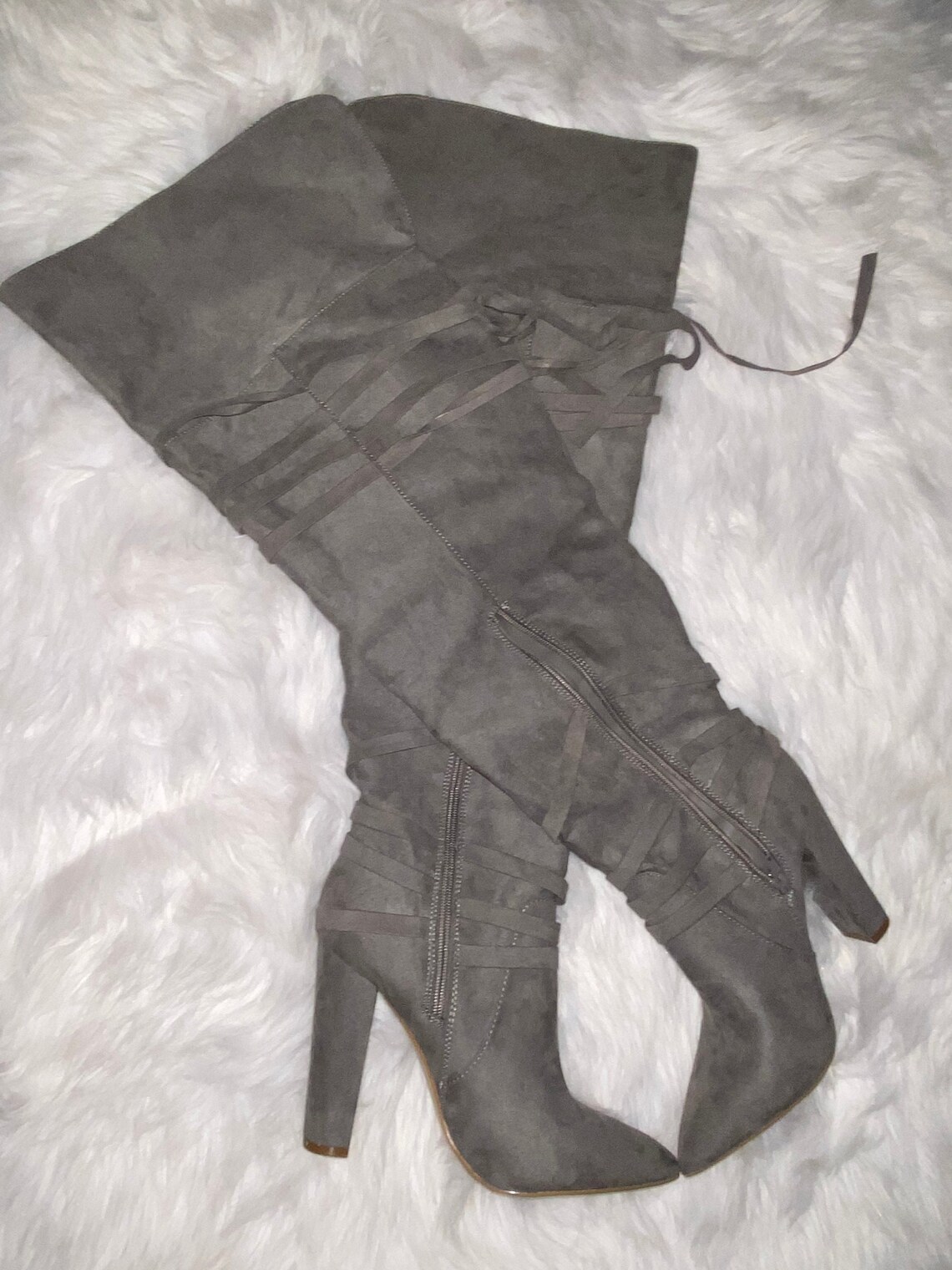 Suede Grey Thigh High Boots 8.5 Etsy