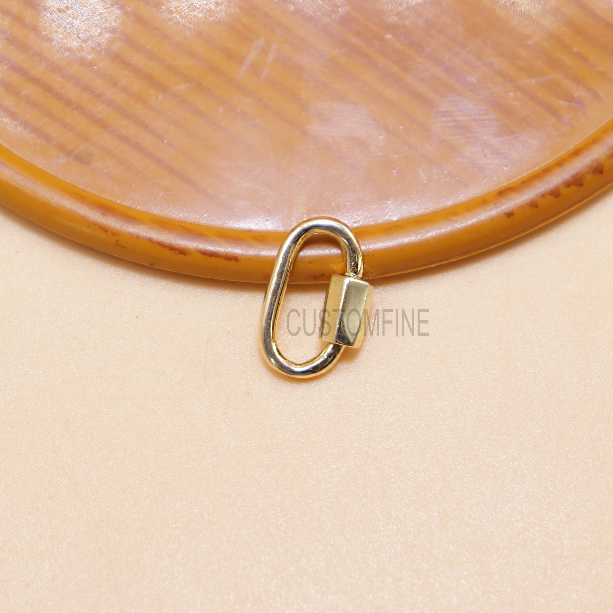 14K Gold Plain Carabiner Clasp With Screw Closure