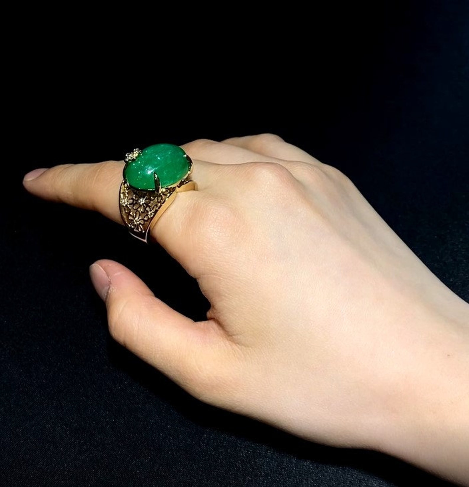 Imperial Green Luxury Green Jade Ring in Yellow Gold Plated Etsy