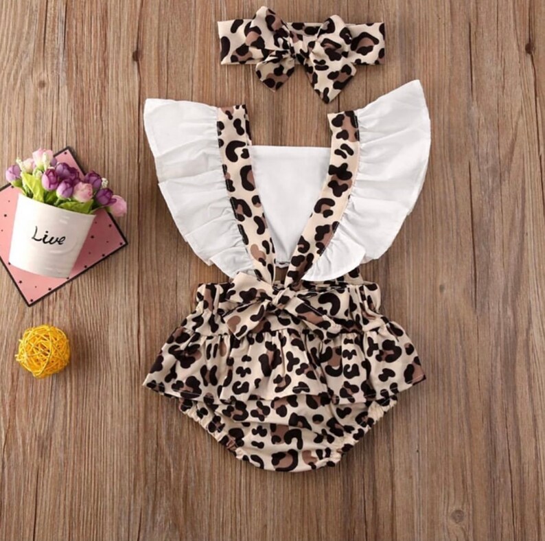 Baby Girls Leopard Romper Ruffled Romper Personalization Etsy