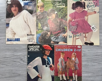 Vintage Patons Beehive Coats & Clark Knitting Crochet Pattern Booklets Lot of 5