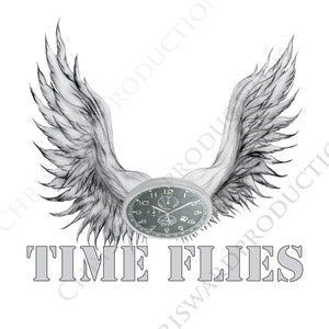 Digital Design Time Flies Illustration Drawing Black n White | Etsy